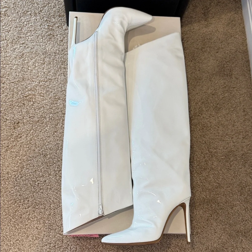 Alexandre Vauthier Patent Leather Over-the-Knee Boots – White – Size 37